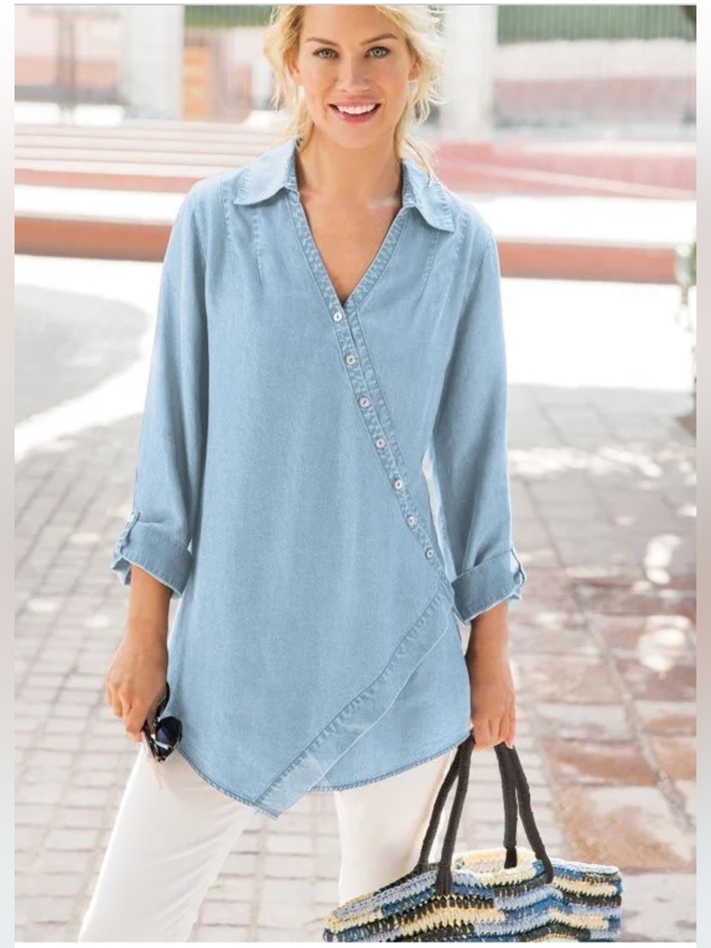NWT Soft Surroundings Washed TENCEL™ Tunic XS Asymmetrical Hem Lyocell Top